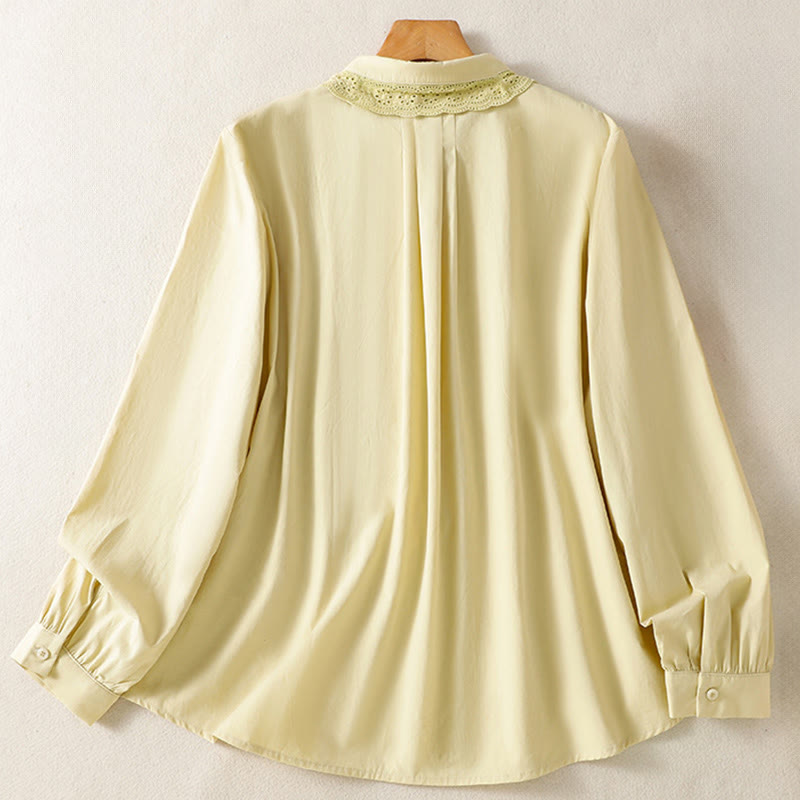 Buddha Stones Casual Women's Long Sleeve Lace Lapel Cotton Shirt