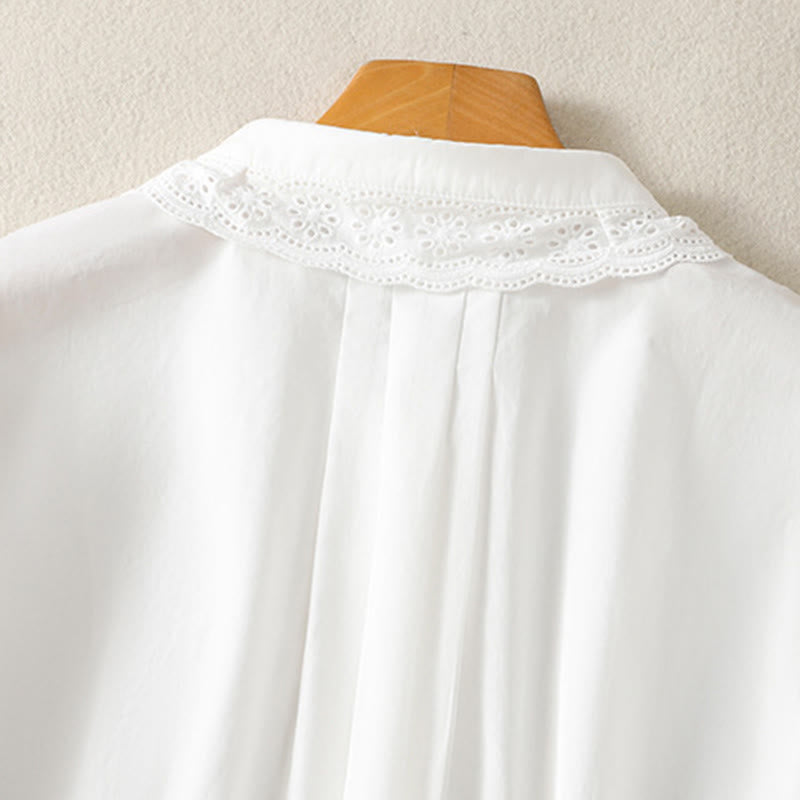 Buddha Stones Casual Women's Long Sleeve Lace Lapel Cotton Shirt