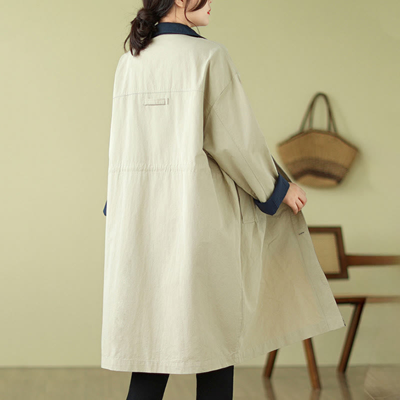 Buddha Stones Splicing Color Buttons Women's Cotton Coat With Pockets