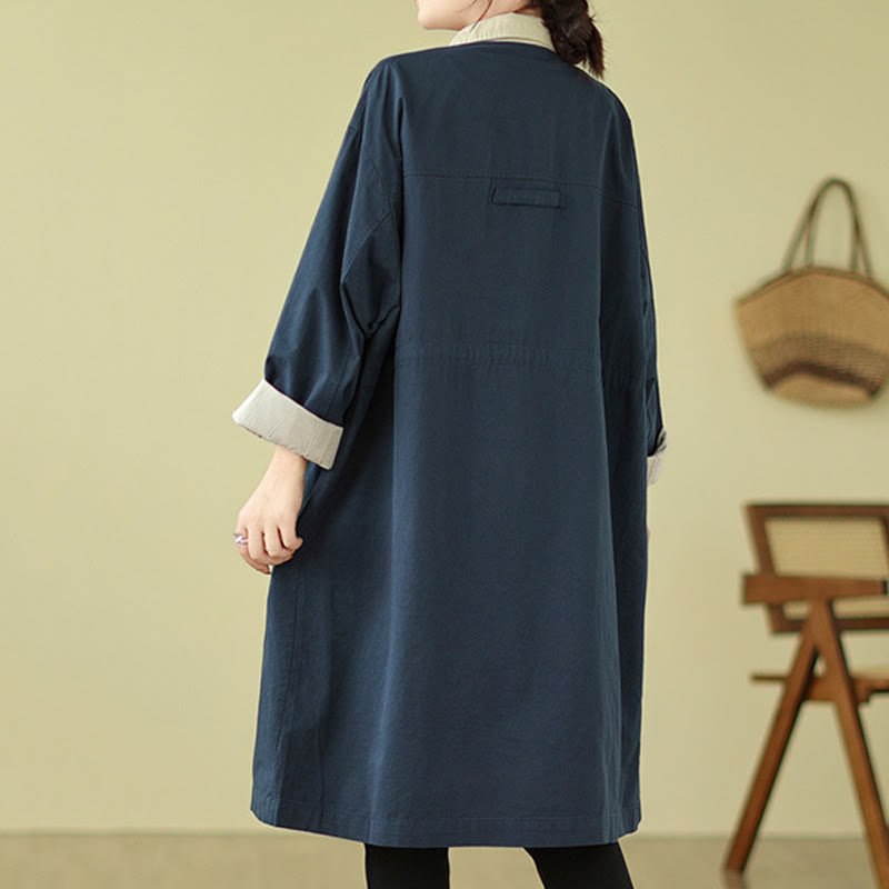 Buddha Stones Splicing Color Buttons Women's Cotton Coat With Pockets