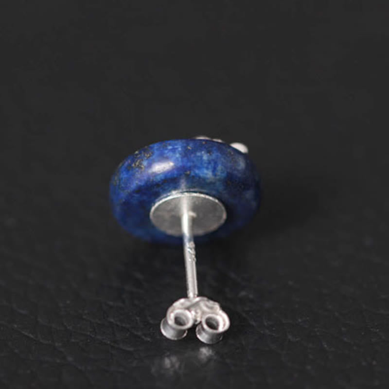 Buddha Stones Lazurite 925 Sterling Silver Lotus Pattern Enlightenment Earrings