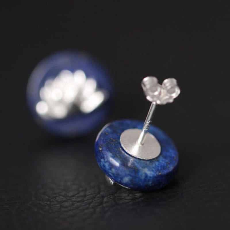Buddha Stones Lazurite 925 Sterling Silver Lotus Pattern Enlightenment Earrings