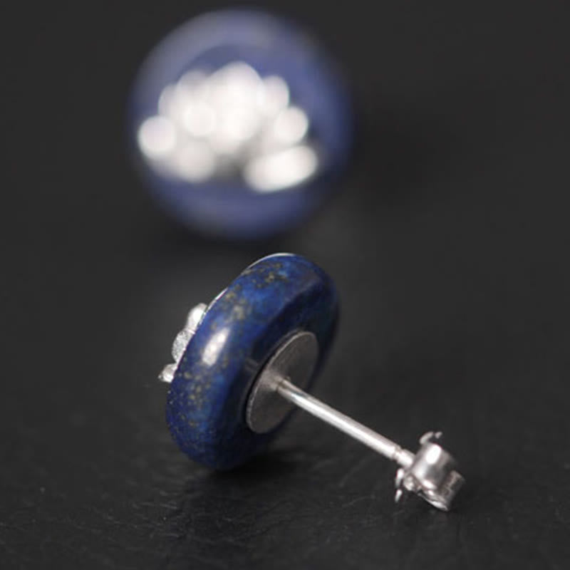 Buddha Stones Lazurite 925 Sterling Silver Lotus Pattern Enlightenment Earrings