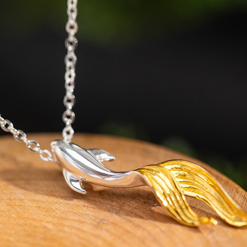 Buddha Stones 925 Sterling Silver Golden Koi Fish Luck Necklace Pendant