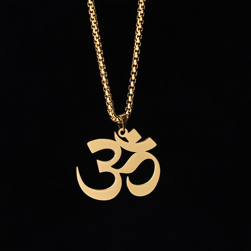 Buddha Stones Om Symbol Mantra Stainless Steel Focus Necklace Pendant