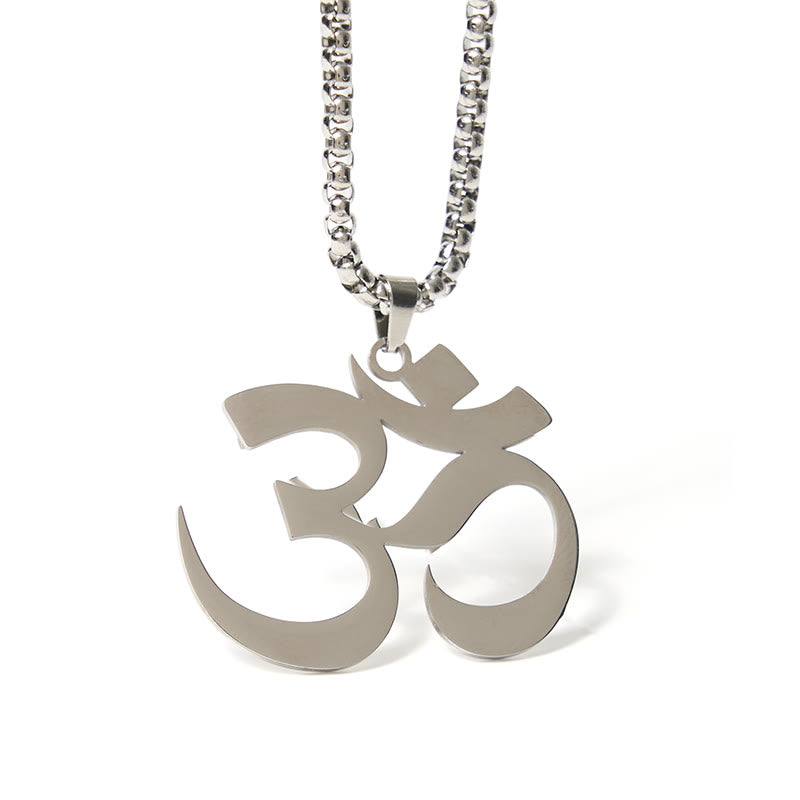 Buddha Stones Om Symbol Mantra Stainless Steel Focus Necklace Pendant