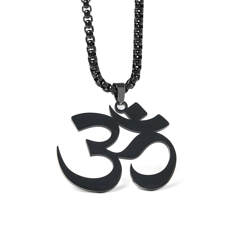 Buddha Stones Om Symbol Mantra Stainless Steel Focus Necklace Pendant