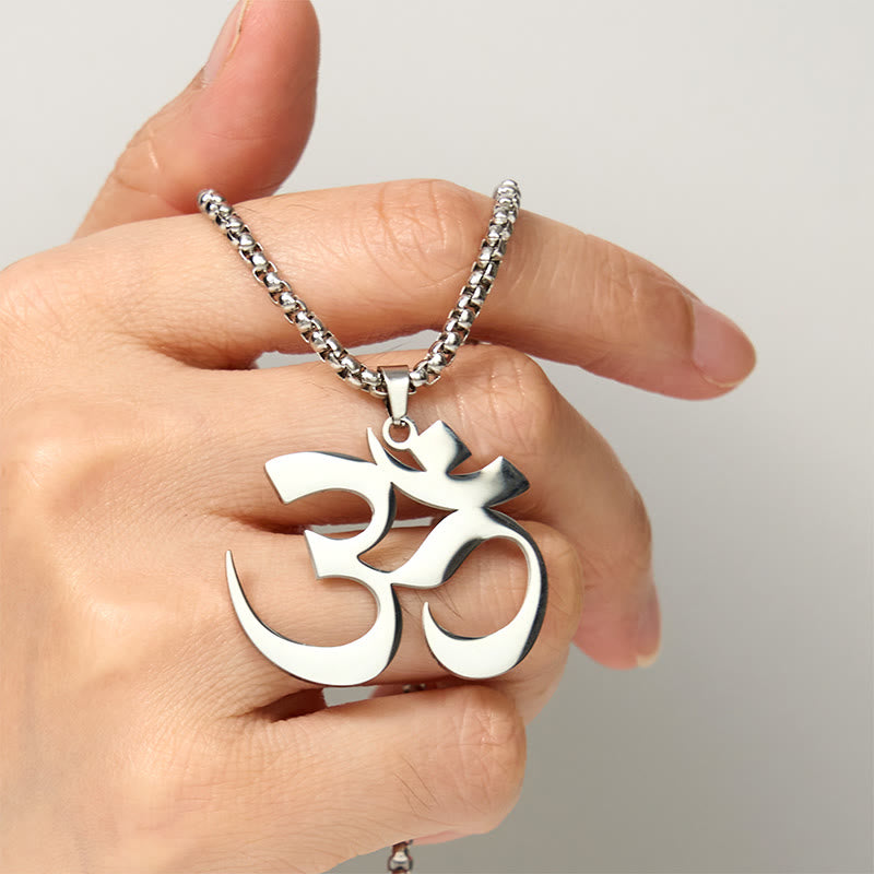 Buddha Stones Om Symbol Mantra Stainless Steel Focus Necklace Pendant