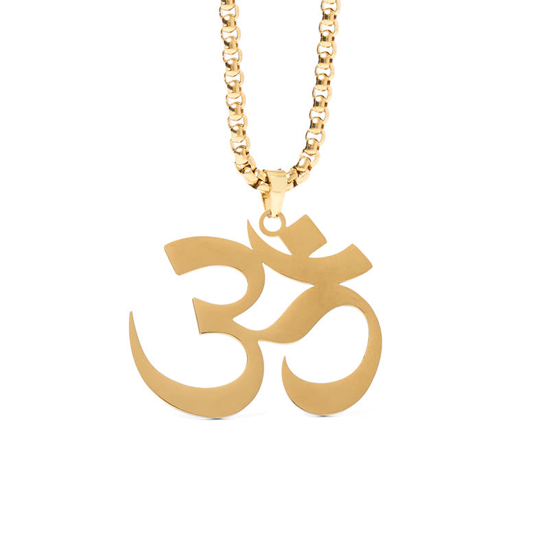 Buddha Stones Om Symbol Mantra Stainless Steel Focus Necklace Pendant