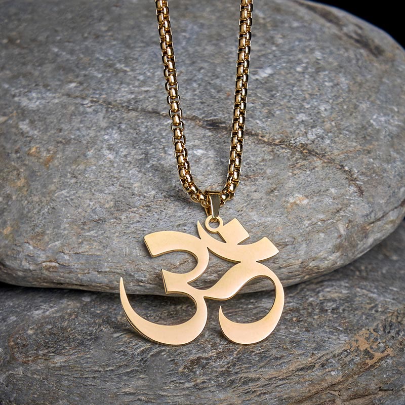 Buddha Stones Om Symbol Mantra Stainless Steel Focus Necklace Pendant
