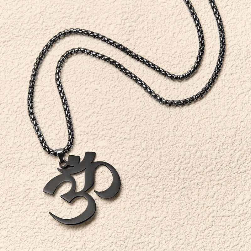 Buddha Stones Om Symbol Mantra Stainless Steel Focus Necklace Pendant