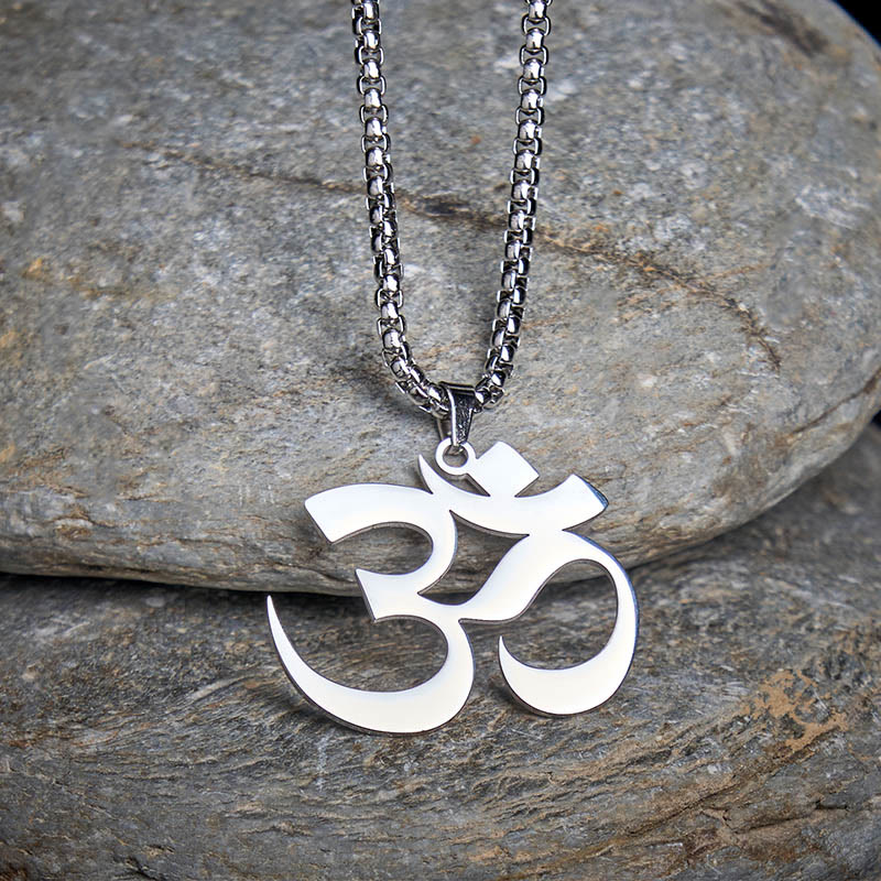 Buddha Stones Om Symbol Mantra Stainless Steel Focus Necklace Pendant