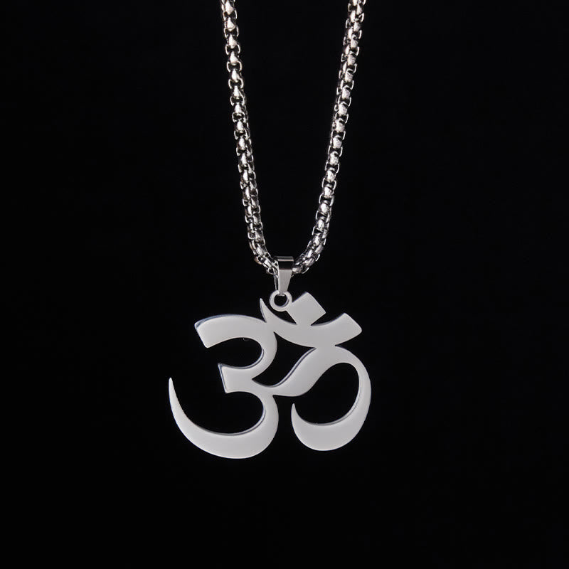 Buddha Stones Om Symbol Mantra Stainless Steel Focus Necklace Pendant