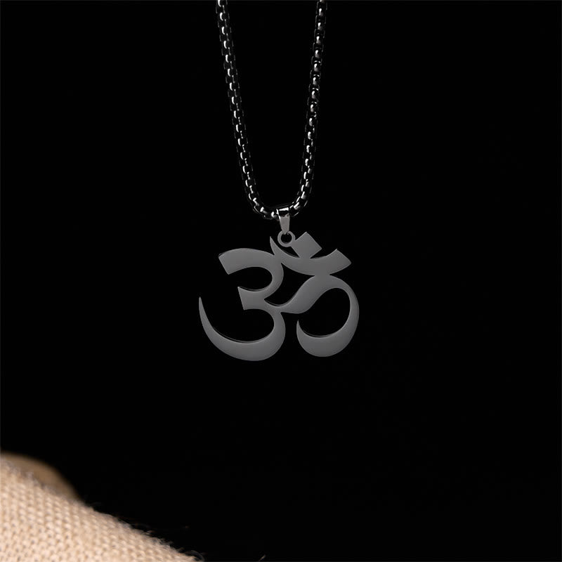 Buddha Stones Om Symbol Mantra Stainless Steel Focus Necklace Pendant