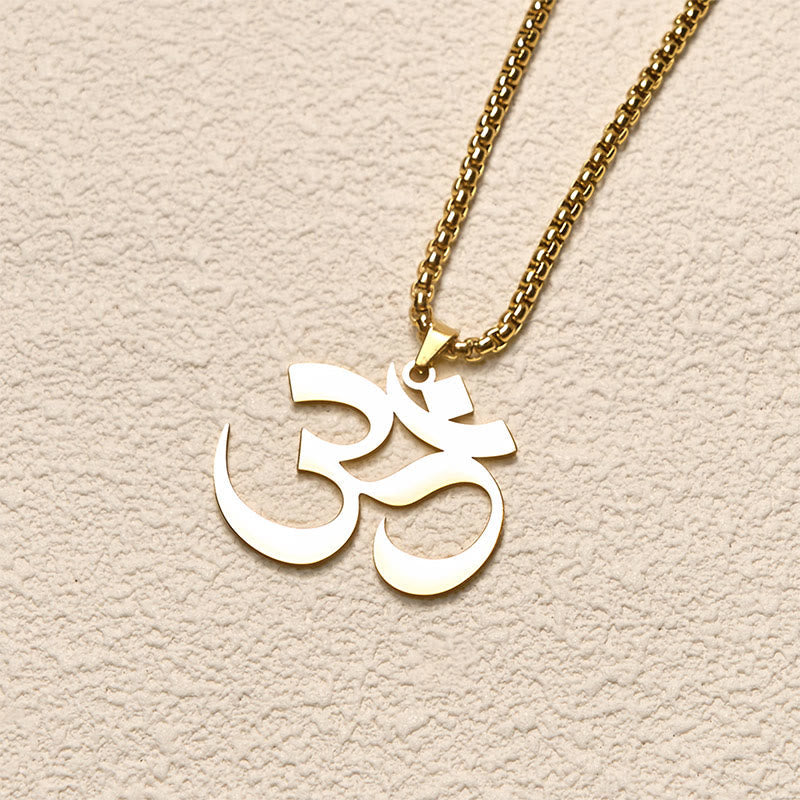 Buddha Stones Om Symbol Mantra Stainless Steel Focus Necklace Pendant