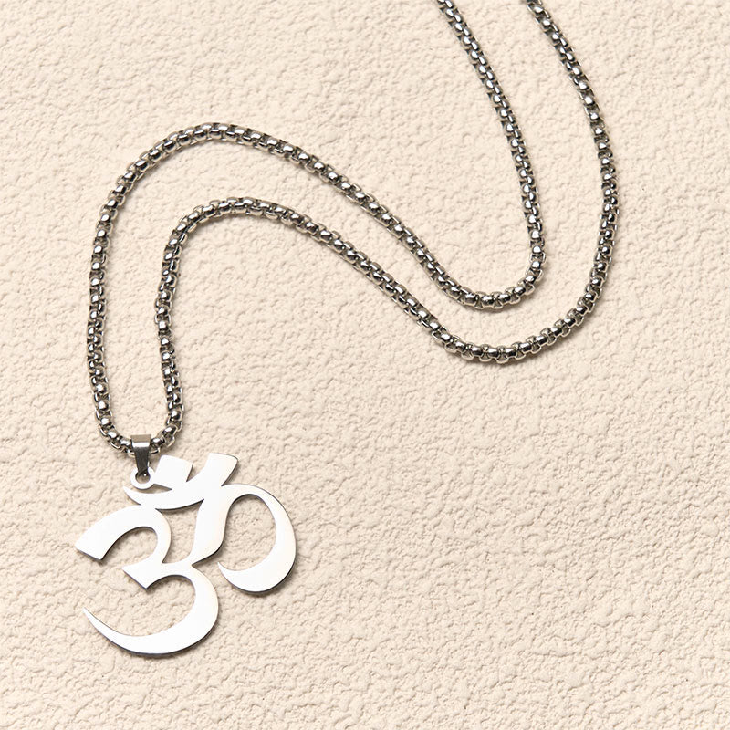 Buddha Stones Om Symbol Mantra Stainless Steel Focus Necklace Pendant