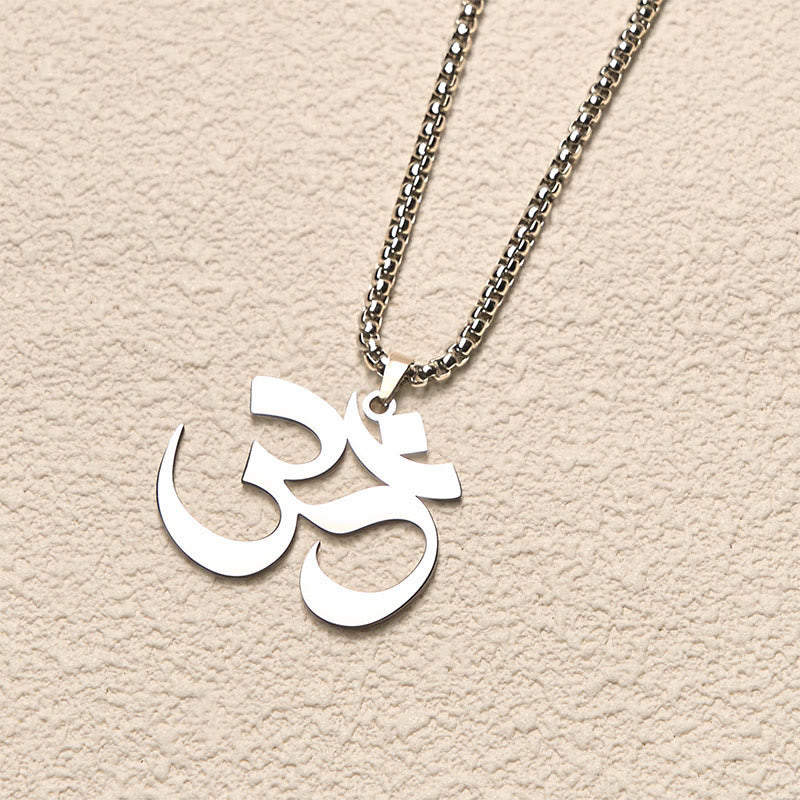 Buddha Stones Om Symbol Mantra Stainless Steel Focus Necklace Pendant