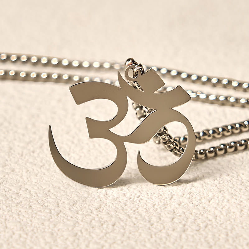Buddha Stones Om Symbol Mantra Stainless Steel Focus Necklace Pendant