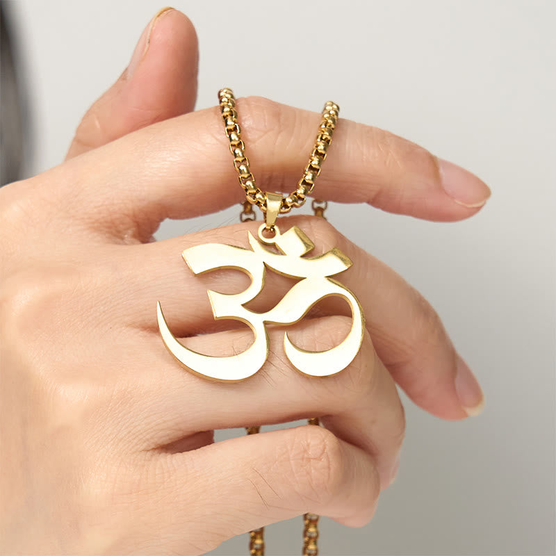 Buddha Stones Om Symbol Mantra Stainless Steel Focus Necklace Pendant