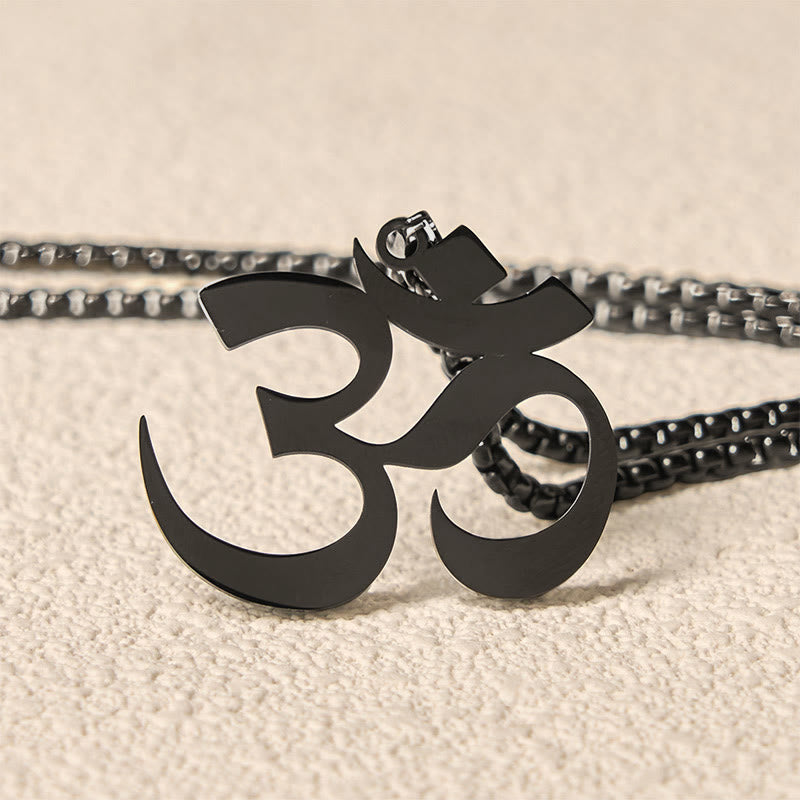 Buddha Stones Om Symbol Mantra Stainless Steel Focus Necklace Pendant