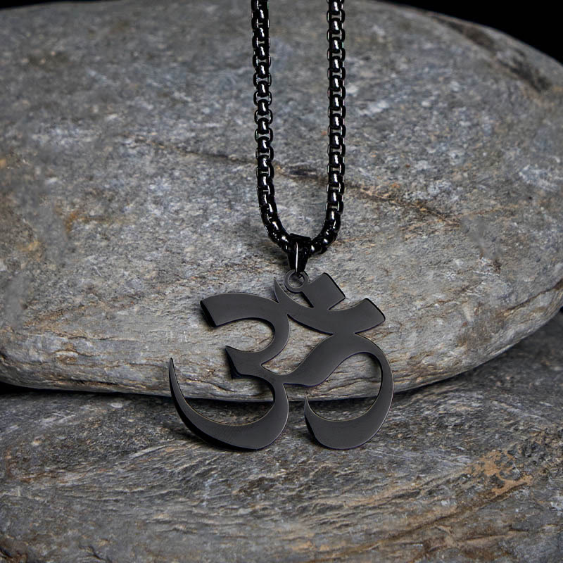 Buddha Stones Om Symbol Mantra Stainless Steel Focus Necklace Pendant