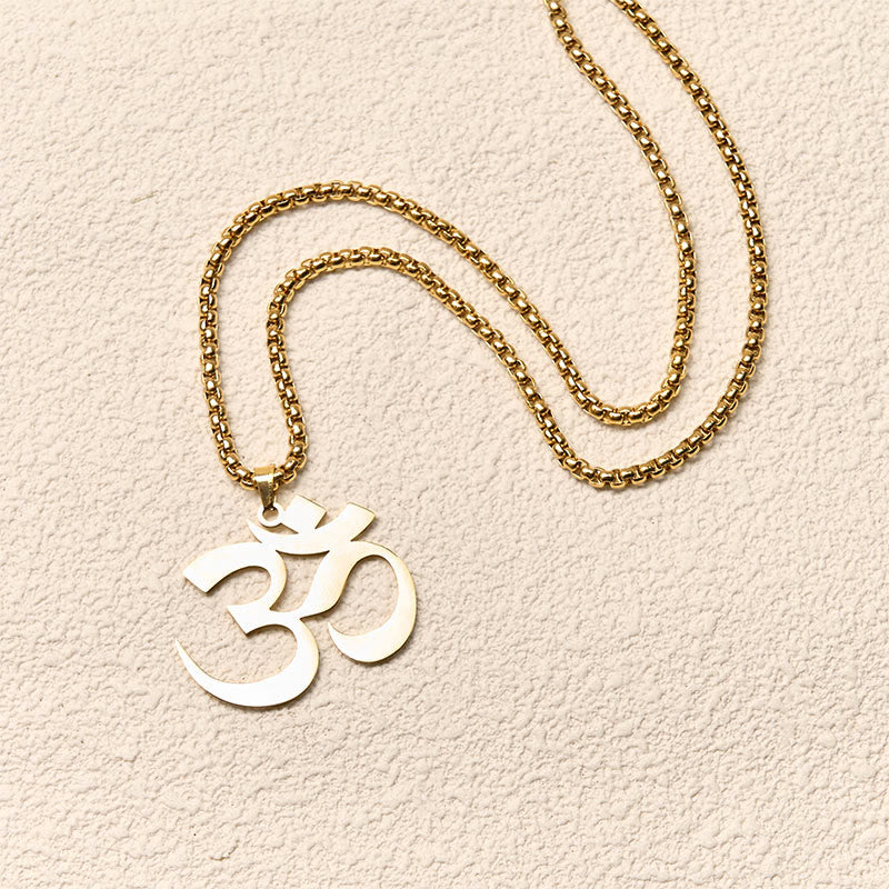 Buddha Stones Om Symbol Mantra Stainless Steel Focus Necklace Pendant