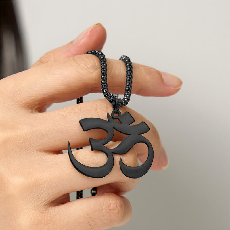 Buddha Stones Om Symbol Mantra Stainless Steel Focus Necklace Pendant