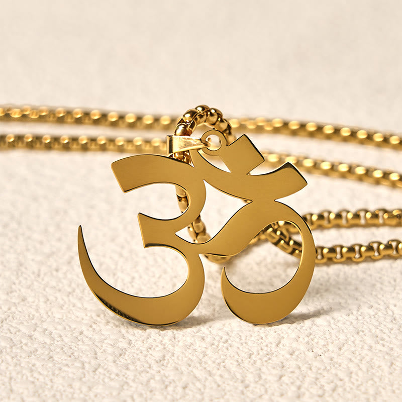 Buddha Stones Om Symbol Mantra Stainless Steel Focus Necklace Pendant