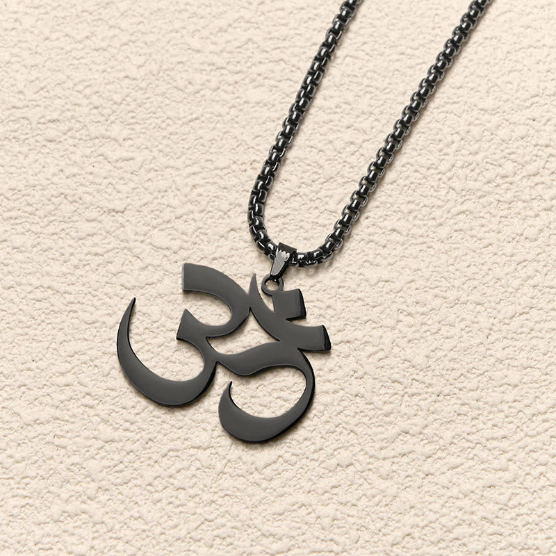 Buddha Stones Om Symbol Mantra Stainless Steel Focus Necklace Pendant