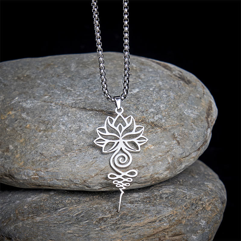 Buddha Stones Lotus Unalome Chakra Symbol Design Stainless Steel Enlightenment Necklace Pendant