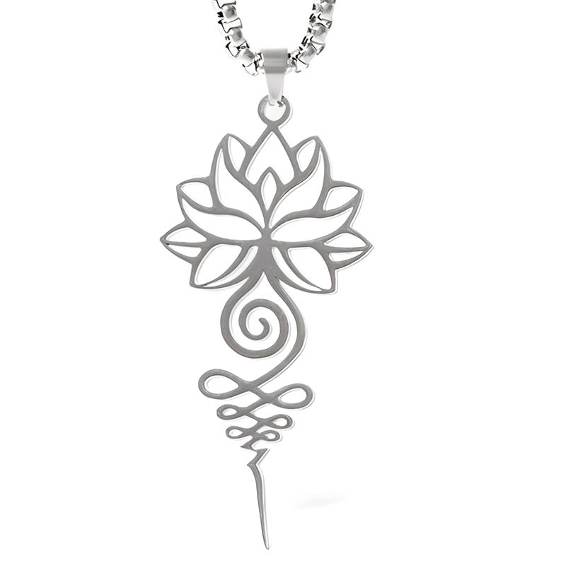 Buddha Stones Lotus Unalome Chakra Symbol Design Stainless Steel Enlightenment Necklace Pendant