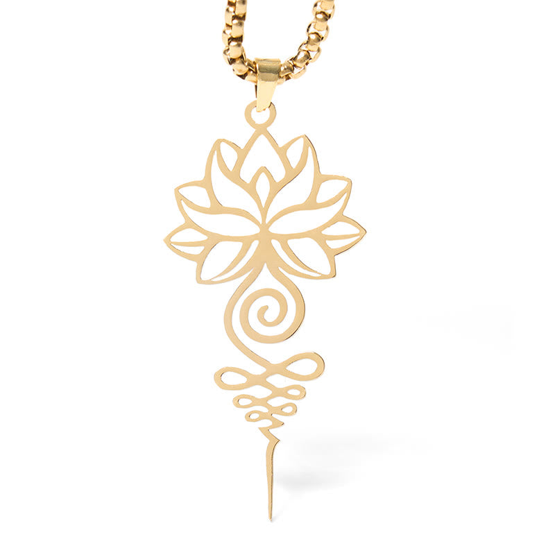 Buddha Stones Lotus Unalome Chakra Symbol Design Stainless Steel Enlightenment Necklace Pendant