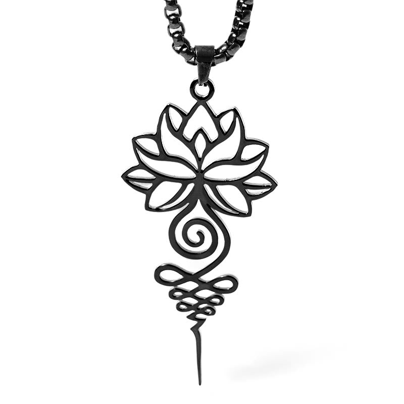 Buddha Stones Lotus Unalome Chakra Symbol Design Stainless Steel Enlightenment Necklace Pendant