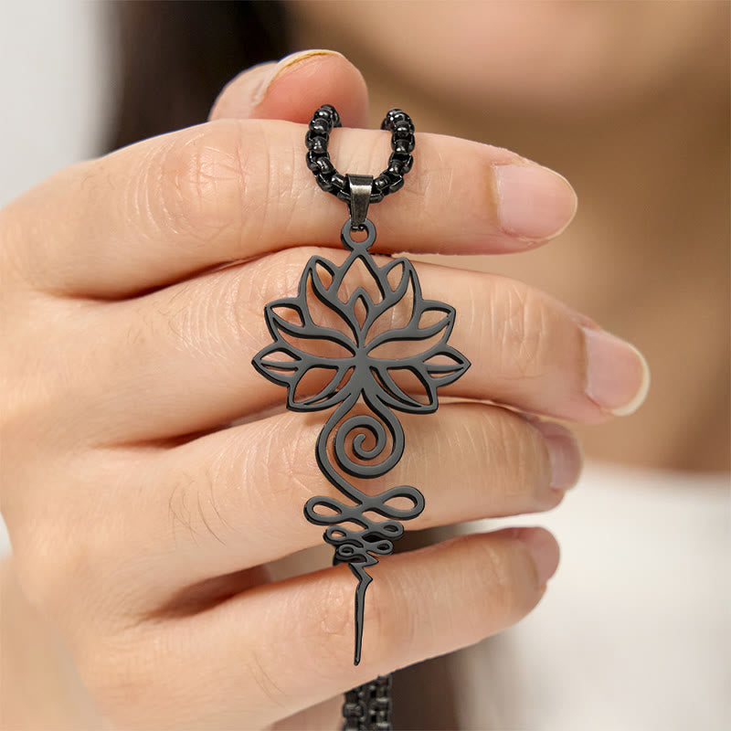 Buddha Stones Lotus Unalome Chakra Symbol Design Stainless Steel Enlightenment Necklace Pendant