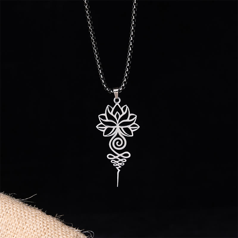 Buddha Stones Lotus Unalome Chakra Symbol Design Stainless Steel Enlightenment Necklace Pendant