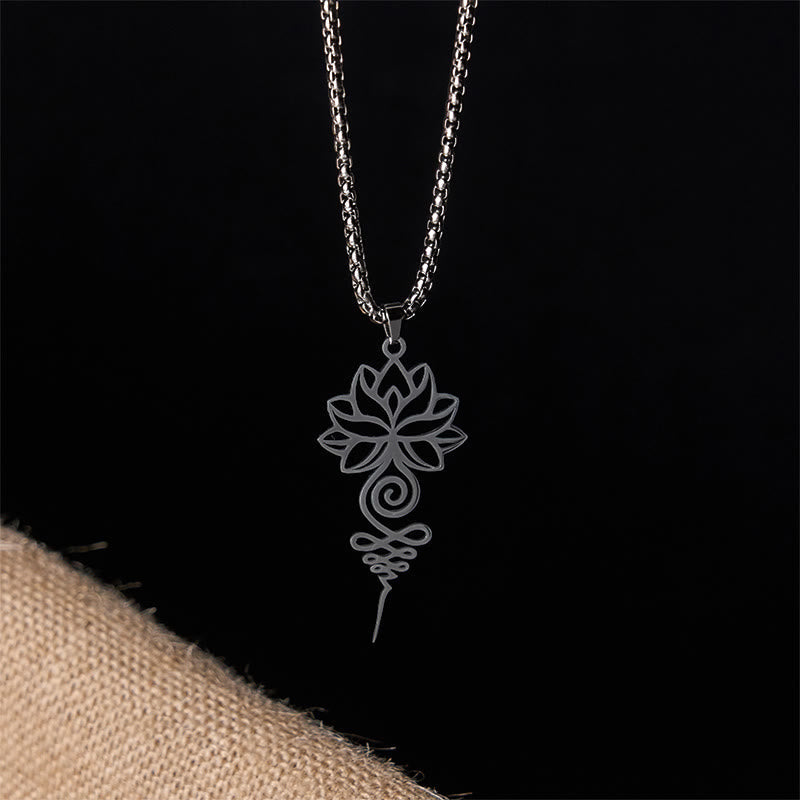 Buddha Stones Lotus Unalome Chakra Symbol Design Stainless Steel Enlightenment Necklace Pendant