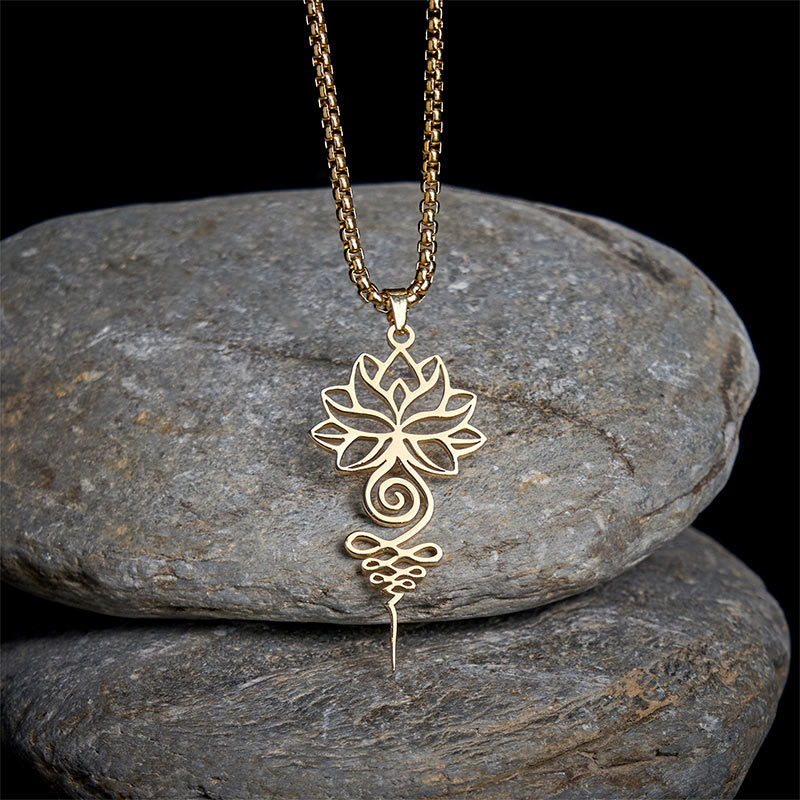 Buddha Stones Lotus Unalome Chakra Symbol Design Stainless Steel Enlightenment Necklace Pendant