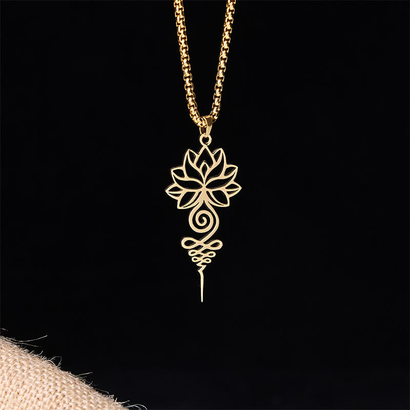 Buddha Stones Lotus Unalome Chakra Symbol Design Stainless Steel Enlightenment Necklace Pendant