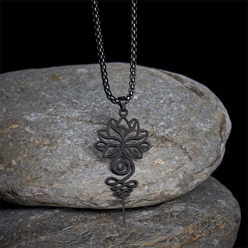 Buddha Stones Lotus Unalome Chakra Symbol Design Stainless Steel Enlightenment Necklace Pendant