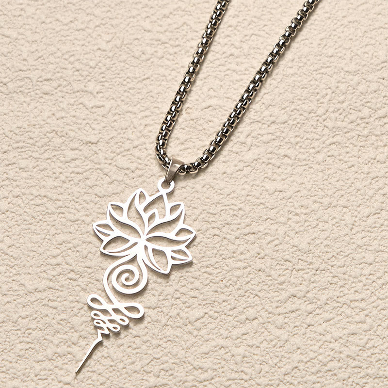Buddha Stones Lotus Unalome Chakra Symbol Design Stainless Steel Enlightenment Necklace Pendant