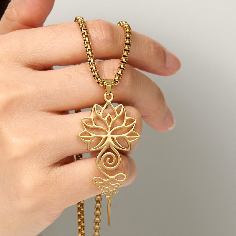 Buddha Stones Lotus Unalome Chakra Symbol Design Stainless Steel Enlightenment Necklace Pendant