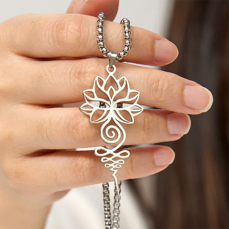 Buddha Stones Lotus Unalome Chakra Symbol Design Stainless Steel Enlightenment Necklace Pendant