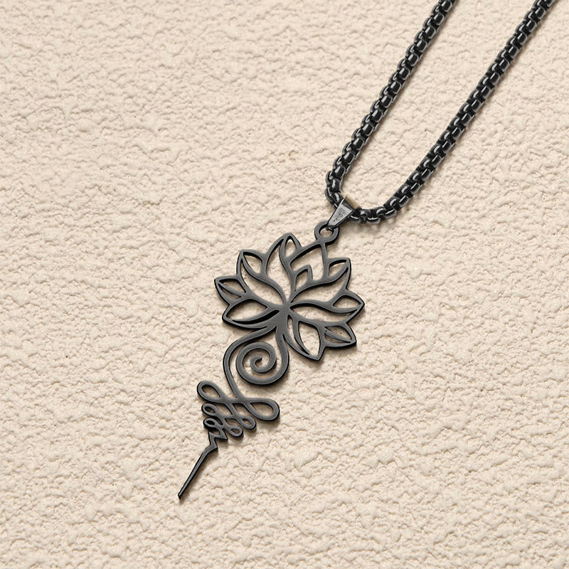 Buddha Stones Lotus Unalome Chakra Symbol Design Stainless Steel Enlightenment Necklace Pendant