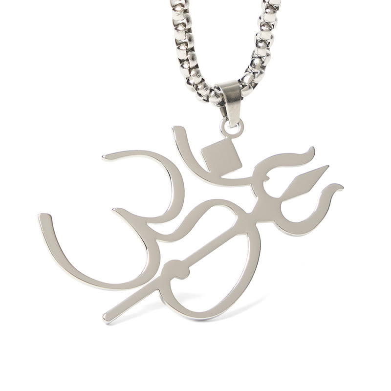 Buddha Stones Trident OM Symbol Stainless Steel Connection Necklace Pendant