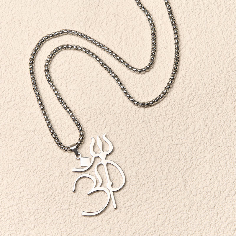 Buddha Stones Trident OM Symbol Stainless Steel Connection Necklace Pendant