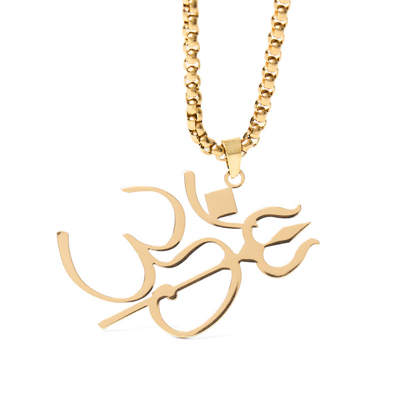 Buddha Stones Trident OM Symbol Stainless Steel Connection Necklace Pendant