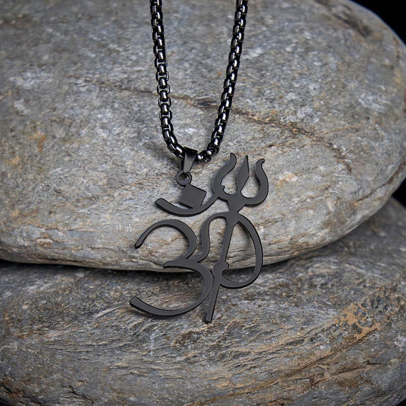 Buddha Stones Trident OM Symbol Stainless Steel Connection Necklace Pendant