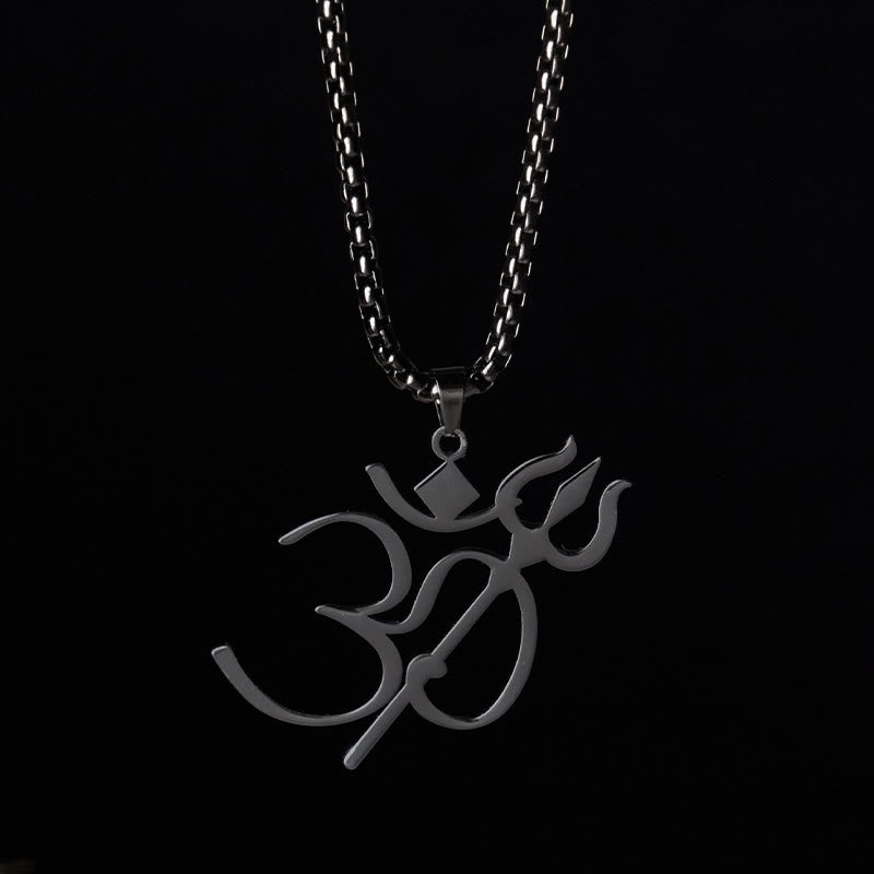 Buddha Stones Trident OM Symbol Stainless Steel Connection Necklace Pendant