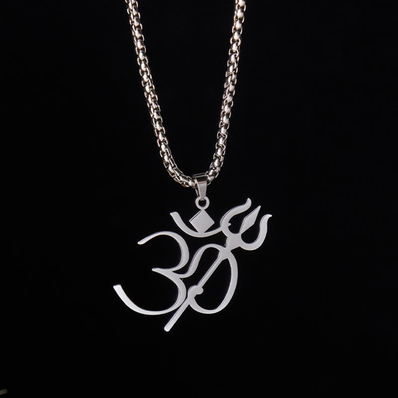 Buddha Stones Trident OM Symbol Stainless Steel Connection Necklace Pendant