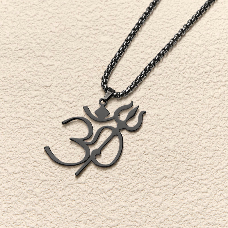 Buddha Stones Trident OM Symbol Stainless Steel Connection Necklace Pendant